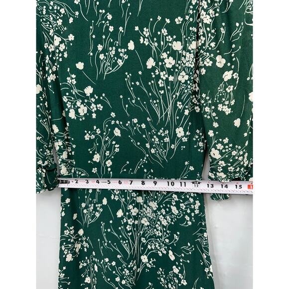 Reformation 8 Doutzen Floral Mini 3/4 Sleeve Dress Ruffle Fir & Flare Lake Green - Picture 10 of 15